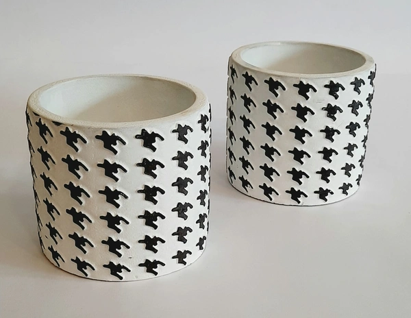 Black And White Cement Planter Design 1 - D*H : 3.75*3.75 inches