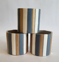 Blue White Gold Striped Cement Planter - D*H : 4.25*4 inches