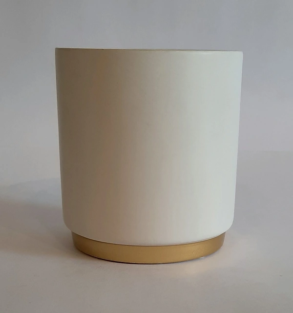 White Gold Border Ceramic Planter  - D*H : 4.1*4.25 inches