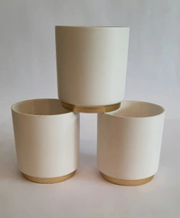 White Gold Border Ceramic Planter  - D*H : 4.1*4.25 inches