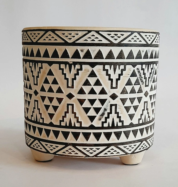 Black & White Ceramic Planter Design 1 - D*H : 4.25*4.25 inches