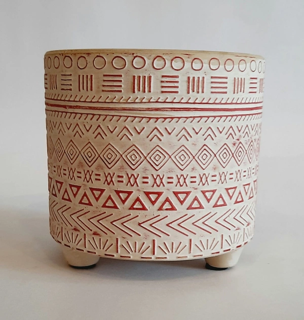 White & Red Ceramic Planter Design 1 - D*H : 4.25*4.25 inches
