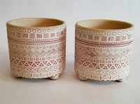 White & Red Ceramic Planter Design 1 - D*H : 4.25*4.25 inches