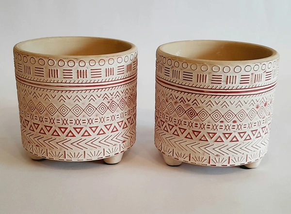 White & Red Ceramic Planter Design 1 - D*H : 4.25*4.25 inches