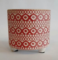 White & Red Ceramic Planter Design 2 - D*H : 4.25*4.25 inches