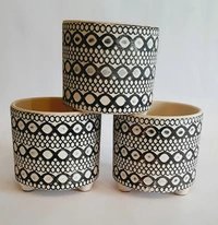 Black & White Ceramic Planter Design 3 - D*H : 4.25*4.25 inches