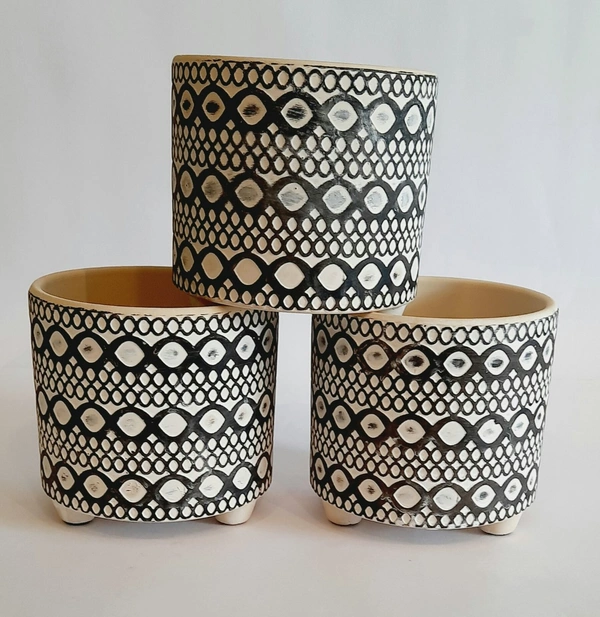 Black & White Ceramic Planter Design 3 - D*H : 4.25*4.25 inches