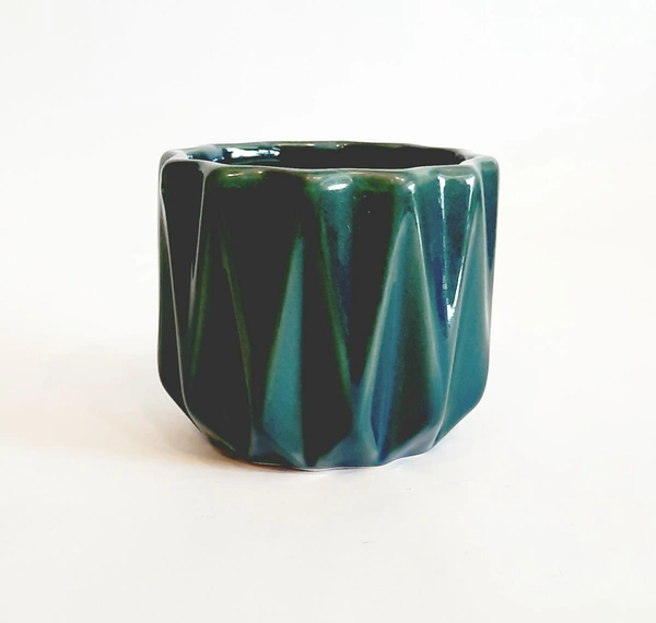 Bottle Green Ceramic Planter - D*H : 4*3.5 inches
