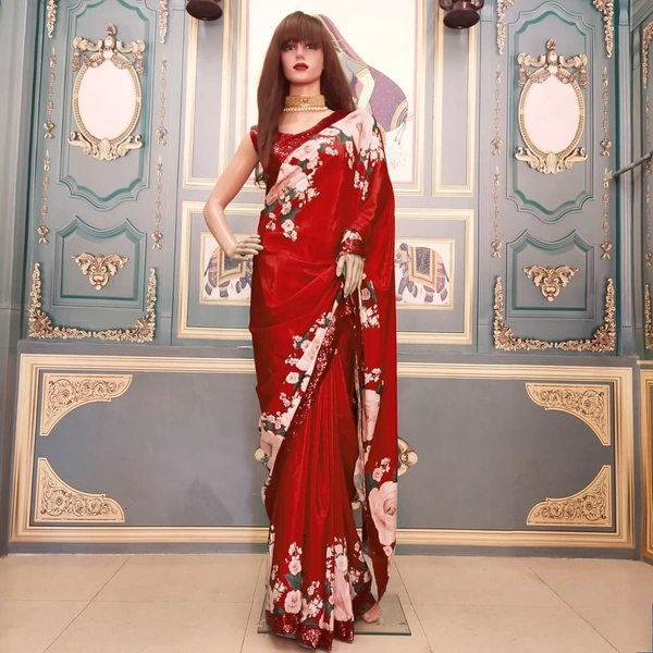 Crape Silk Saree - Red