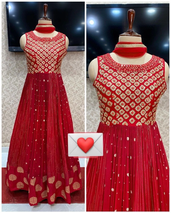 Gown - Red, Heavy Georgette fabric, upto 44