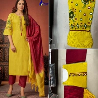 Kurti Pant With Dupatta Set - Top- Rayon, Bottom- Pure Cotton, Dupatta- Viscose, L, Xl, Xxl