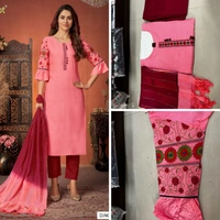 Kurti Pant With Dupatta Set - Top- Rayon, Bottom- Pure Cotton, Dupatta- Viscose, L, Xl, Xxl