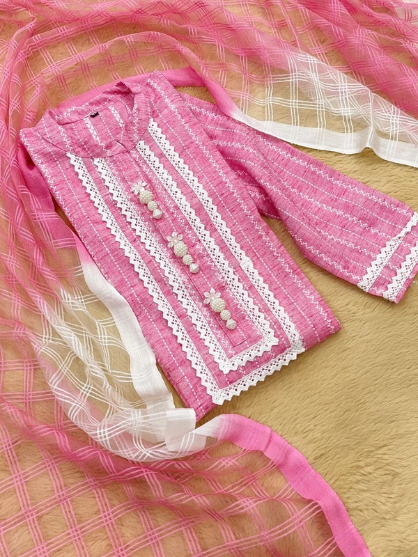 Cotton Kirosia Kurti Set - Blue, pink, peach, yellow, 40-50