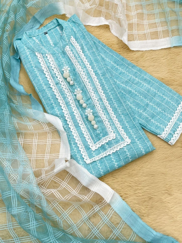 Cotton Kirosia Kurti Set - Blue, pink, peach, yellow, 40-50