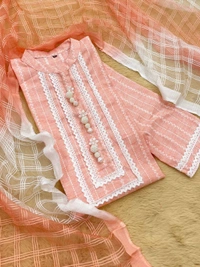 Cotton Kirosia Kurti Set - Blue, pink, peach, yellow, 40-50