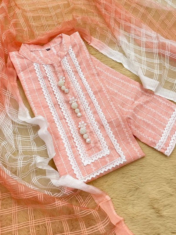 Cotton Kirosia Kurti Set - Blue, pink, peach, yellow, 40-50