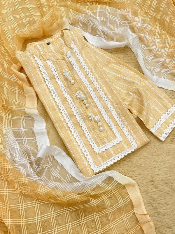 Cotton Kirosia Kurti Set - Blue, pink, peach, yellow, 40-50