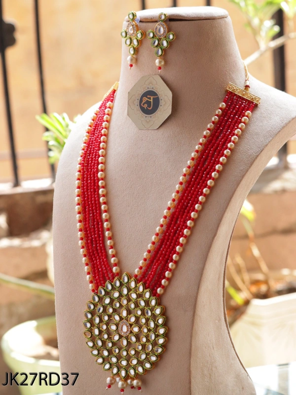 Necklace With Earrings - Red, Green