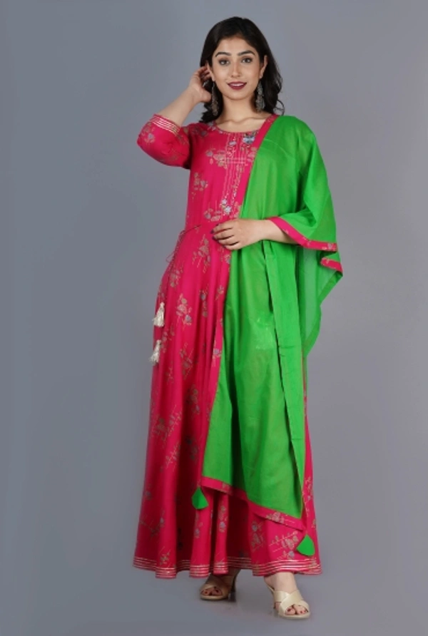 SUKTI Women Kurta and Dupatta Set - Pink, L