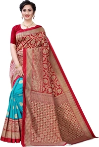 Fabwomen Printed Mysore Art Silk Saree - Color: Blue::Cream, Blue::Red, Green, Green::Pink, Multicolor, Pink, Pink::Blue, Red, Red::Light Blue
