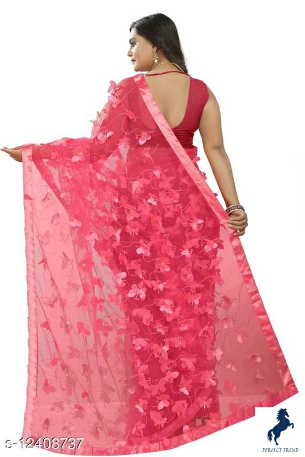 Butterfly Black&Red contrast Netsaree New Design of good quality butterflySaree Fabric: NetBlouse: Separate Blouse PieceBlouse Fabric: Satin SilkPattern: Self-DesignBlouse Pattern: EmbellishedMultipack: SingleSizes: Free Size (Saree Length Size: 5.5 m, Blouse Length Size: 0.8 m) Country of Origin: India - free size