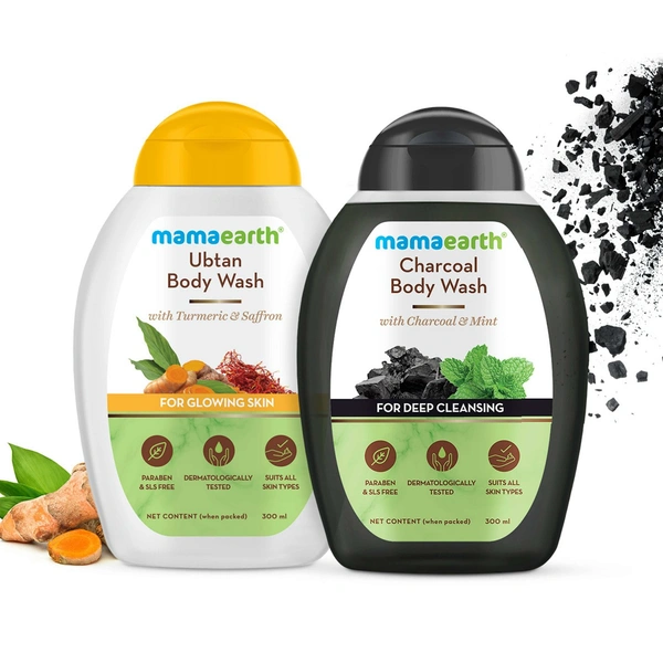 Mama Earth Ubtan Body Wash and Charcoal Body Wash Combo