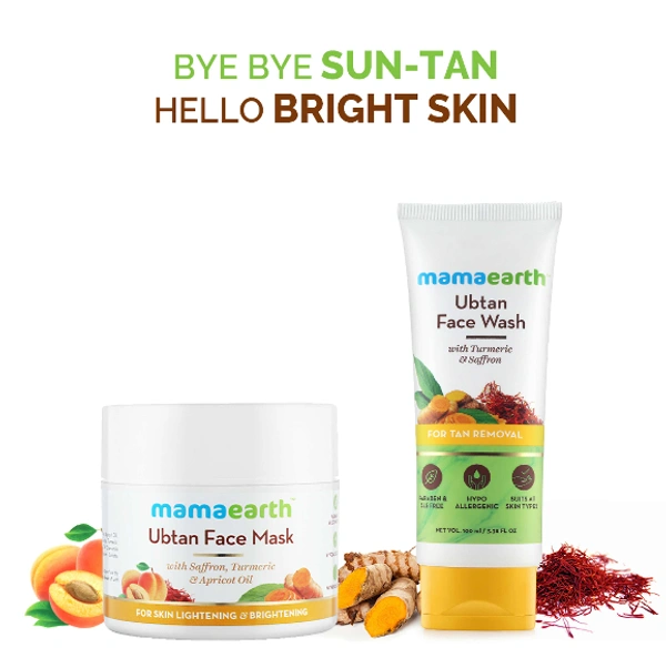 Mama Earth Skin Lightening and Brightening Combo : Ubtan Facemask, 100ml and Ubtan Facewash, 100ml