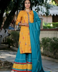 Women's Printed Multicolor Kurta with Sharara - XXL (Bust Size: 44 in Size Length: 46 in)
