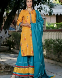 Women's Printed Multicolor Kurta with Sharara - XXL (Bust Size: 44 in Size Length: 46 in)