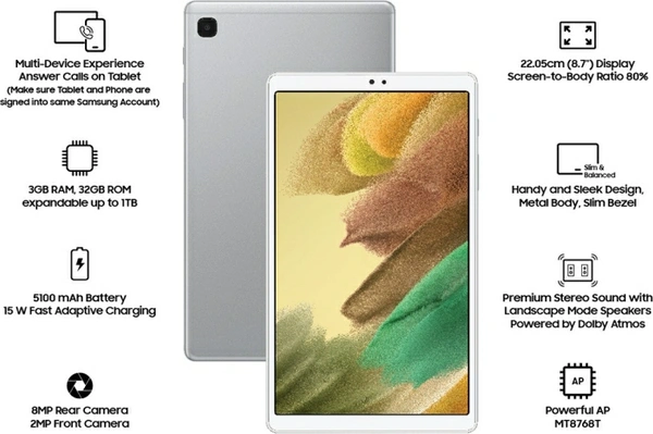 SAMSUNG Galaxy Tab A7 Lite 3 GB RAM 32 GB ROM 8.7 inches with Wi-Fi+4G Tablet (Silver) - 8.7 Inches, Silver