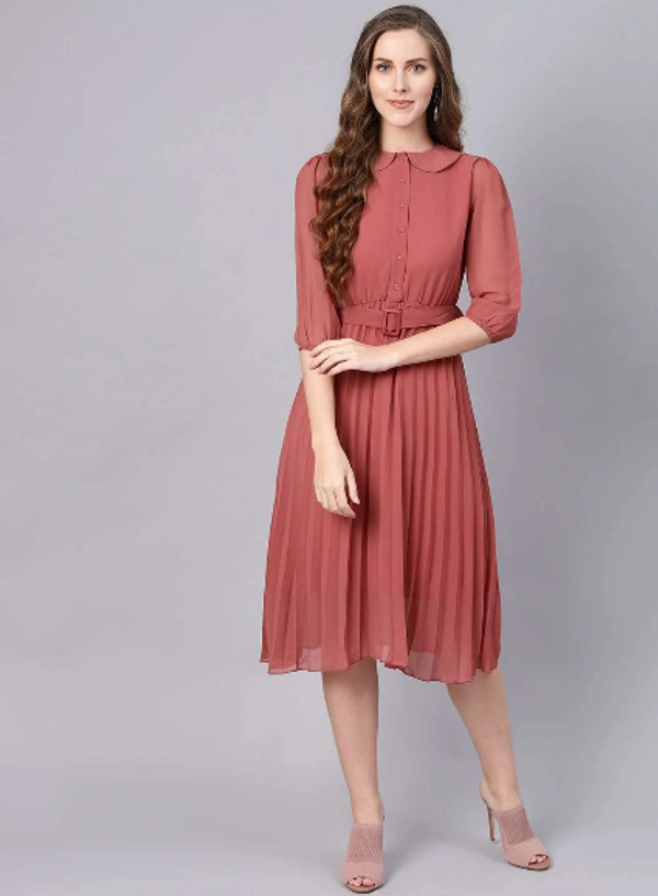 Sassafras ROSE PINK PETERPAN BELTED PLEATED MIDI DRESS - S, ROSE PINK