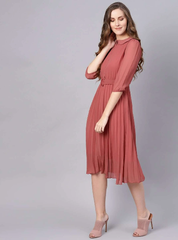 Sassafras ROSE PINK PETERPAN BELTED PLEATED MIDI DRESS - S, ROSE PINK