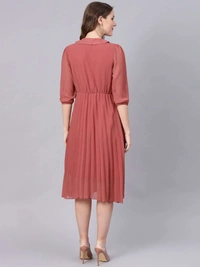 Sassafras ROSE PINK PETERPAN BELTED PLEATED MIDI DRESS - S, ROSE PINK