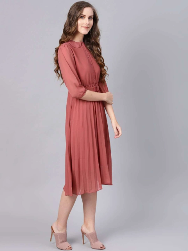 Sassafras ROSE PINK PETERPAN BELTED PLEATED MIDI DRESS - S, ROSE PINK