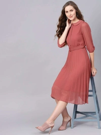 Sassafras ROSE PINK PETERPAN BELTED PLEATED MIDI DRESS - S, ROSE PINK