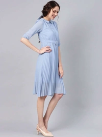 Sassafras BLUE PETERPAN PLEATED BELTED MIDI DRESS - XS, BLUE