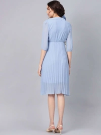 Sassafras BLUE PETERPAN PLEATED BELTED MIDI DRESS - XS, BLUE