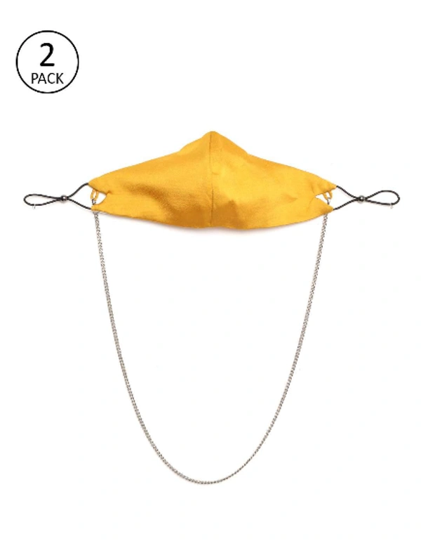 Sassafras MUSTARD SATIN MASK WITH CHAIN (SET OF 2) - FREE SIZE, Mustard