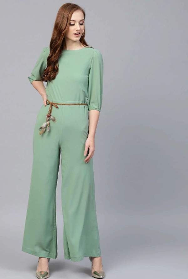 Sassafras Olive Flared Braided Belt Jumpsuit - XXL, OLIVE