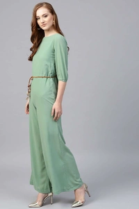 Sassafras Olive Flared Braided Belt Jumpsuit - XXL, OLIVE