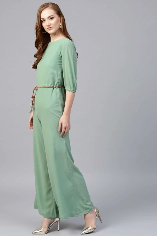 Sassafras Olive Flared Braided Belt Jumpsuit - XXL, OLIVE