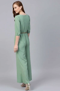 Sassafras Olive Flared Braided Belt Jumpsuit - XXL, OLIVE