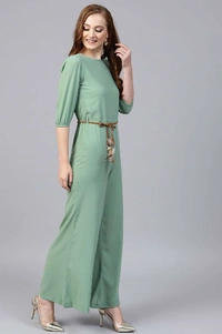Sassafras Olive Flared Braided Belt Jumpsuit - XXL, OLIVE