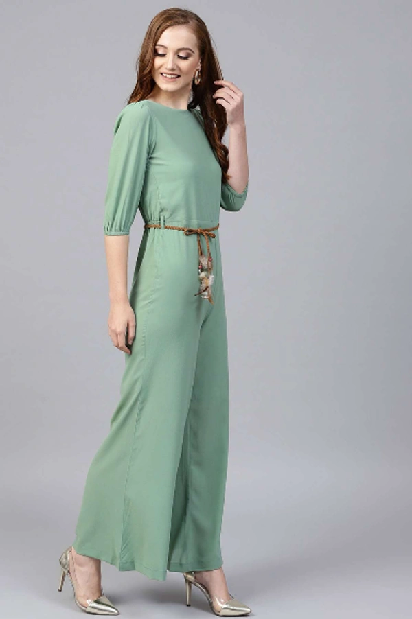 Sassafras Olive Flared Braided Belt Jumpsuit - XXL, OLIVE
