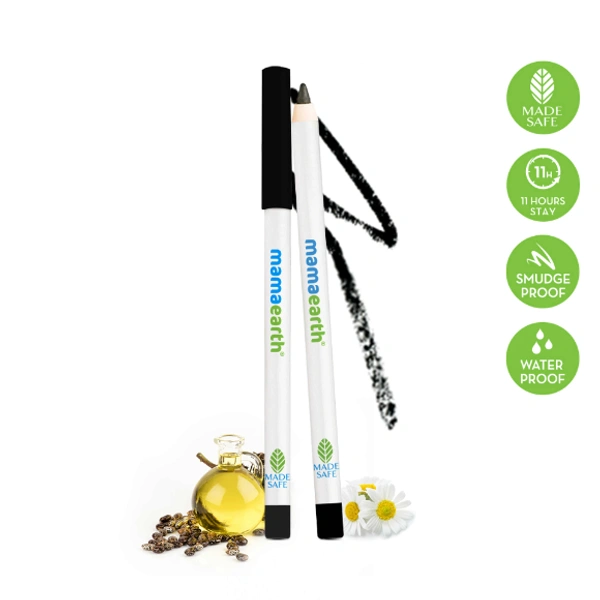 Mama Earth Charcoal Black Long Stay Kohl With Castor Oil and Chamomile For 11-Hour Smudge-free Stay with Free Sharpener