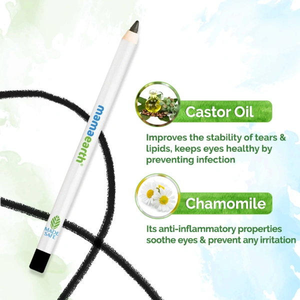 Mama Earth Charcoal Black Long Stay Kohl With Castor Oil and Chamomile For 11-Hour Smudge-free Stay with Free Sharpener