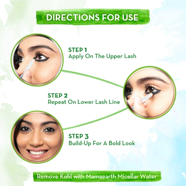 Mama Earth Charcoal Black Long Stay Kohl With Castor Oil and Chamomile For 11-Hour Smudge-free Stay with Free Sharpener