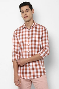 Allen Solly Men Checkered Casual Brown Shirt - 46, Brown 🤎