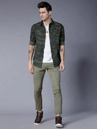 Highlander Men Military Camouflage Casual Dark Green Shirt - S, Green 💚