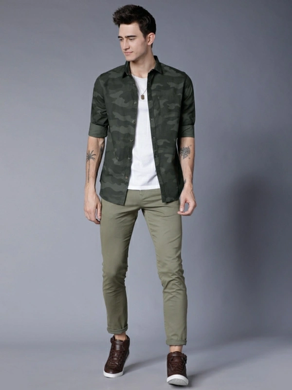 Highlander Men Military Camouflage Casual Dark Green Shirt - S, Green 💚